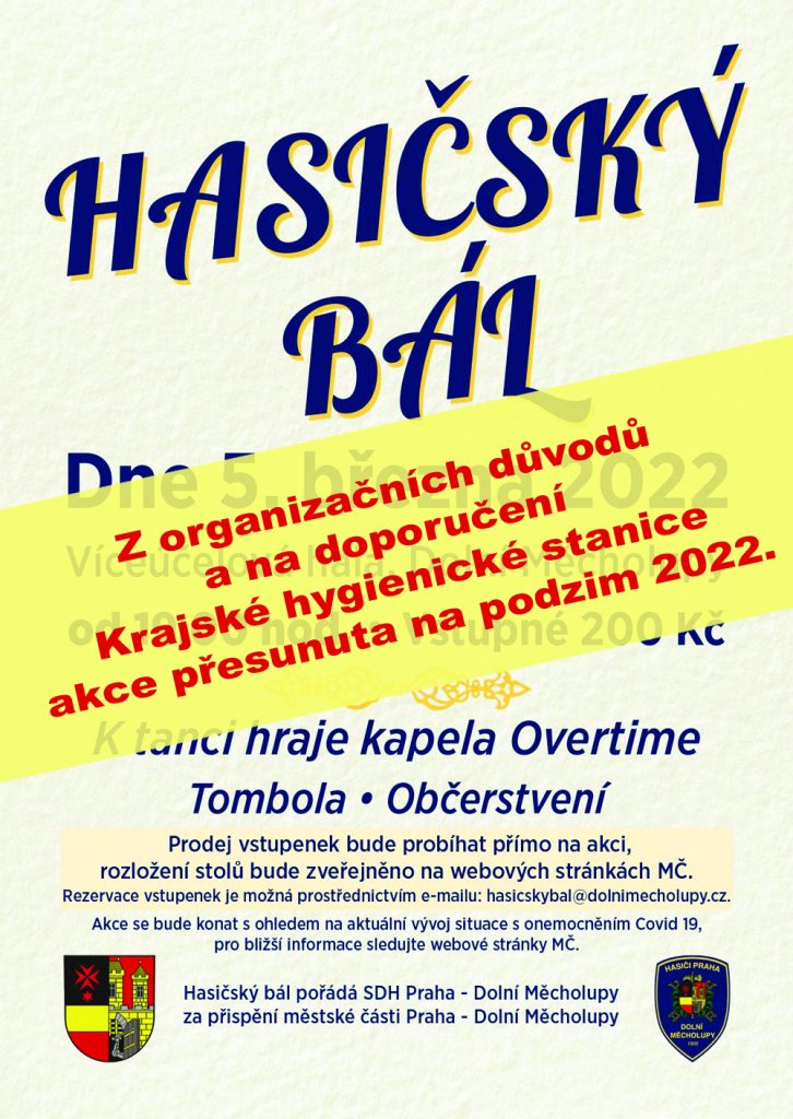PLAKÁT hASIČSKÝ BÁL - PŘESUNUTO NA PODZIM 2022.
