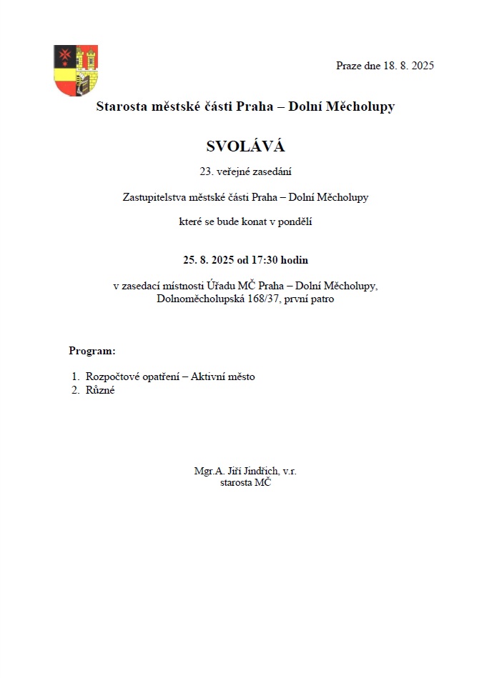 Pozvánka na 23. jednání ZMČ 