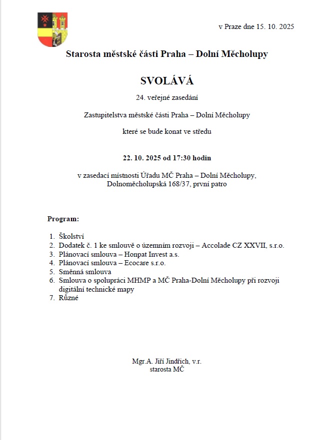 Pozvánka na 24 jednání ZMČ