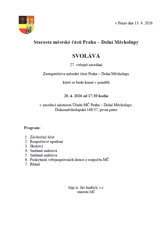 Pozvánka na jednání ZMČ