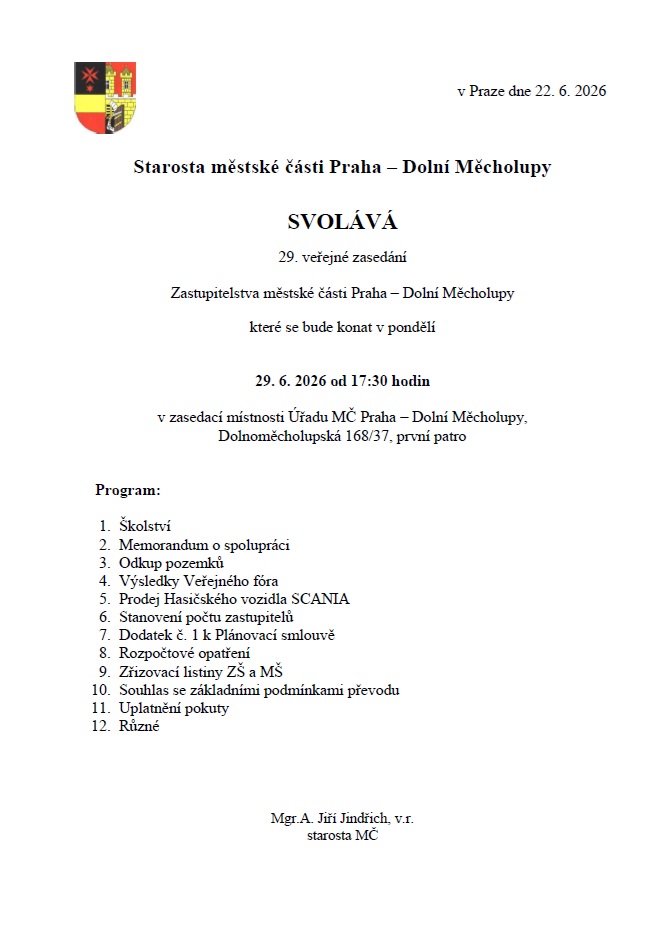 Pozvánka na 29. zasedání zastupitelstva