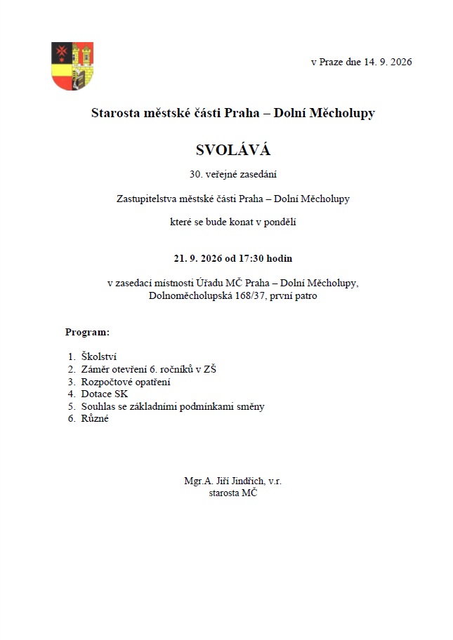 Pozvánka na 30. jednání ZMČ